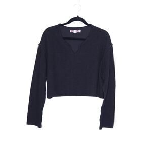 URBAN OUTFITTERS UO Parker Notched Long Sleeve Top Black Oversized Women's S